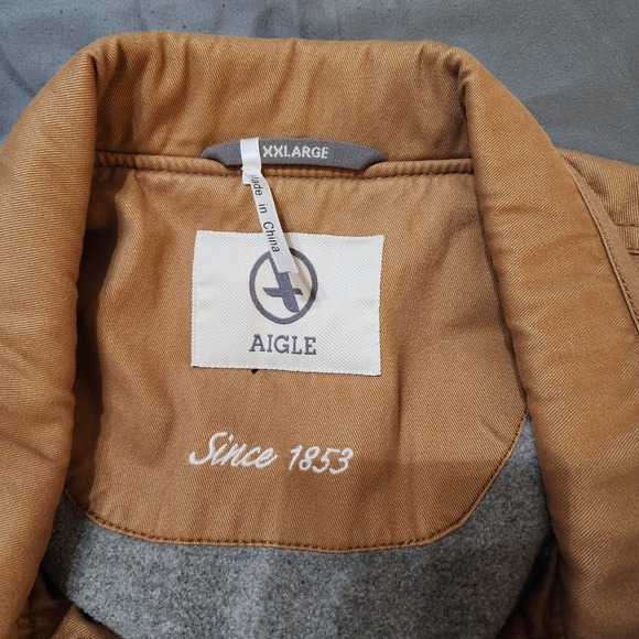 Men's Aigle Tan Cotton Wool Blend Utility Tan Jacket Size XXL - Picture 2 of 15